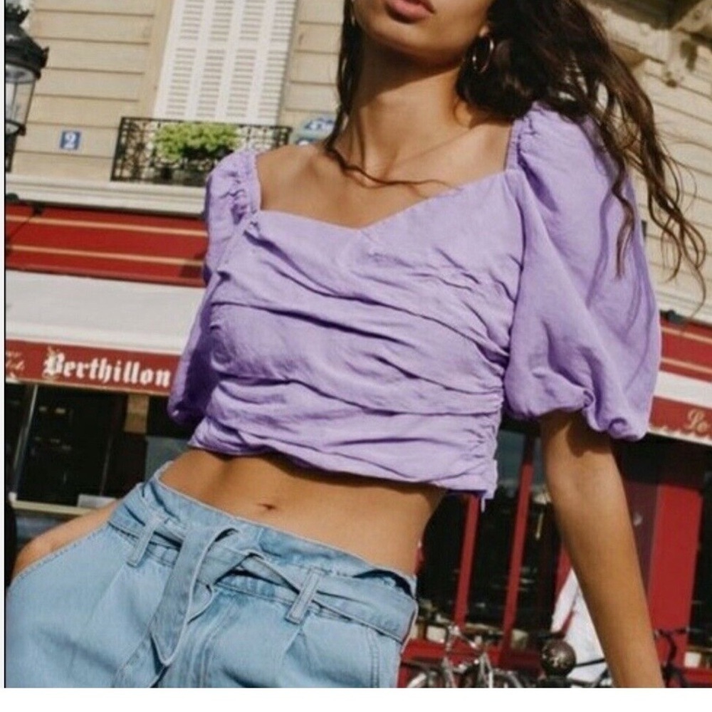 ZARA - Balloon sleeve crop top - lavender - XS